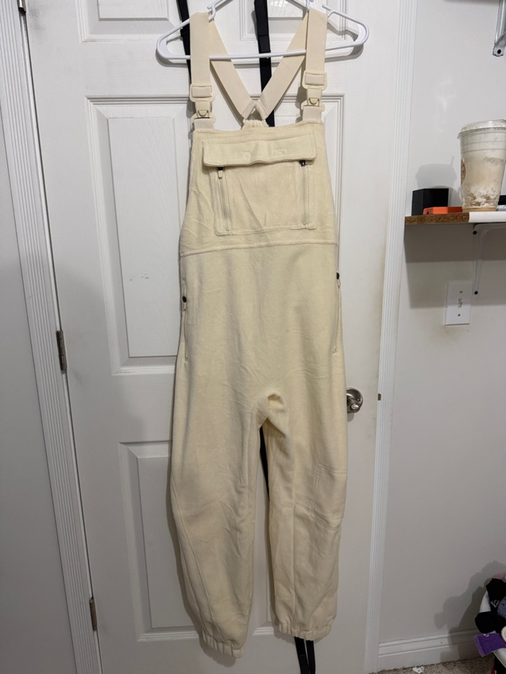 Cream Sherpa Overall Bib Jumpsuit